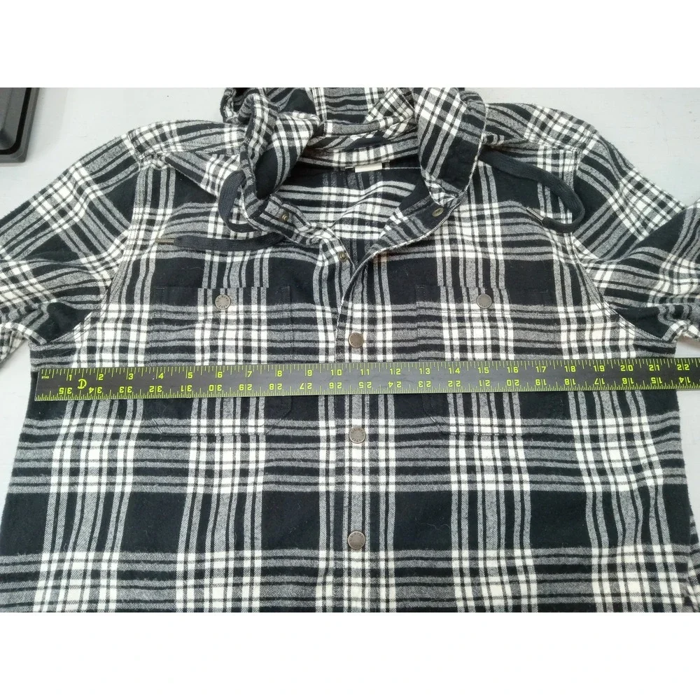 LL Bean Men's Hooded Plaid Flannel Shirt Jacket Black‎ White Size M Tall Fleece